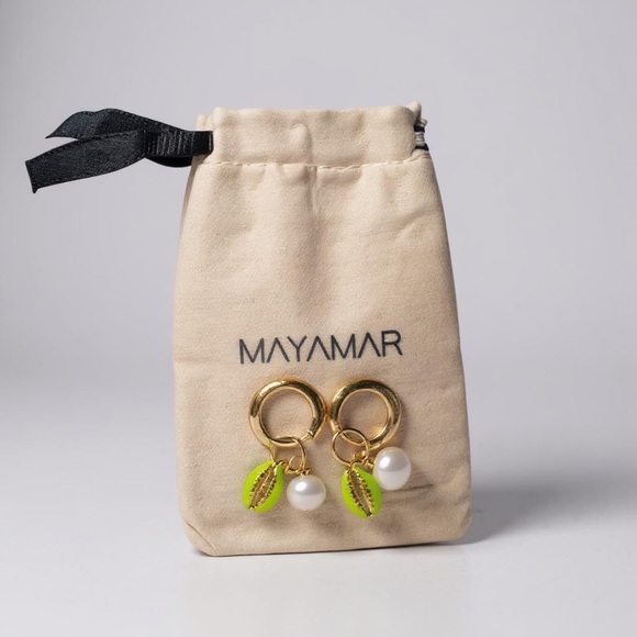 Mayamar Enamel Shell & Pearl Hoop Earrings NIB - Picture 2 of 4